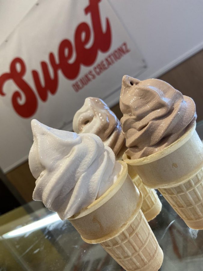 Delicious and fresh vanilla and chocolate ice cream cones sold at Dejua's Creationz. 