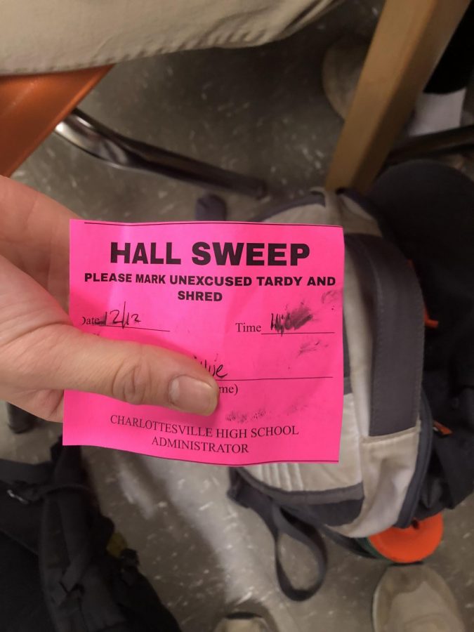 An official hall sweep pass issued to a student caught in the hallways after the bell rang.