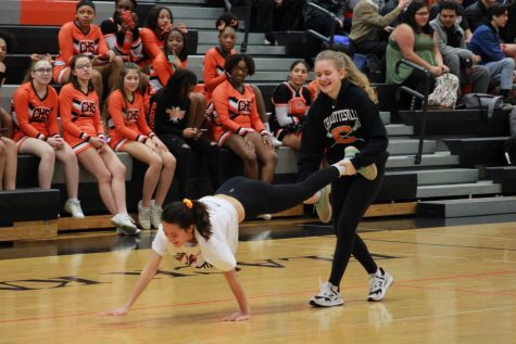 Isabelle Buckner and Imogen Armstrong compete in one of the annual pep rally activities. 