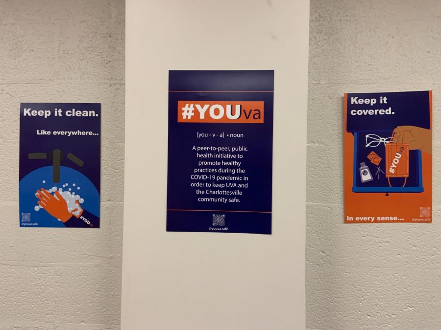 Signs at the University of Virginia to promote a healthy, Covid-friendly environment. 