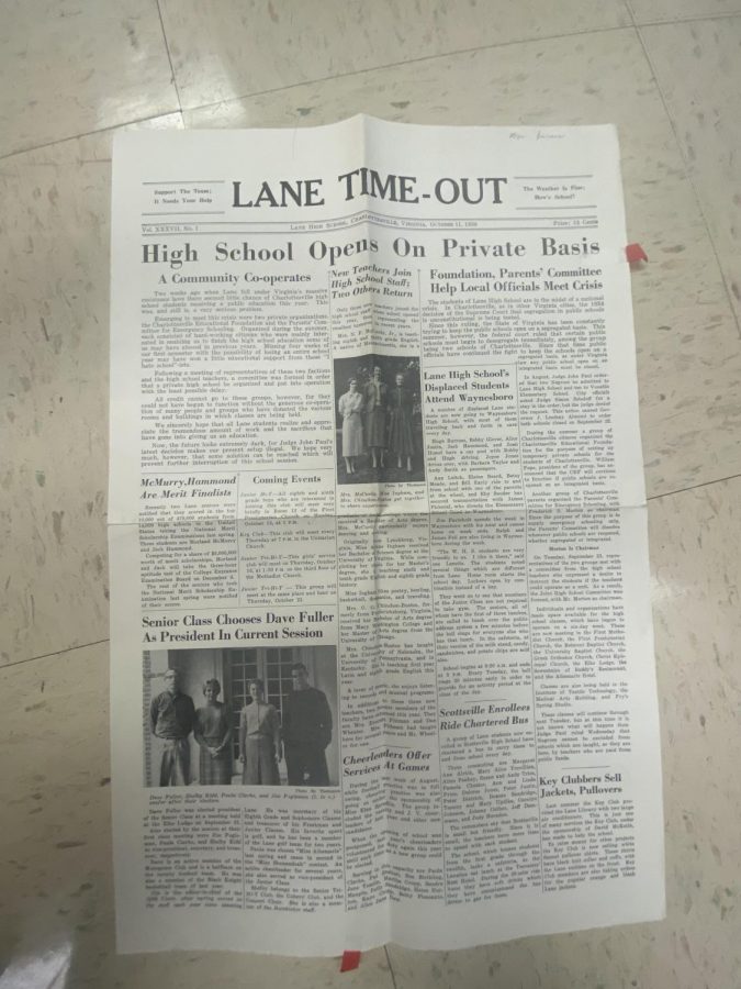 This original 1958 Lane-Time Out Newspaper is first-hand evidence of how Charlottesville used the student newspaper to express to students and staff about the Massive Resistance and everything happening around the events of this period.