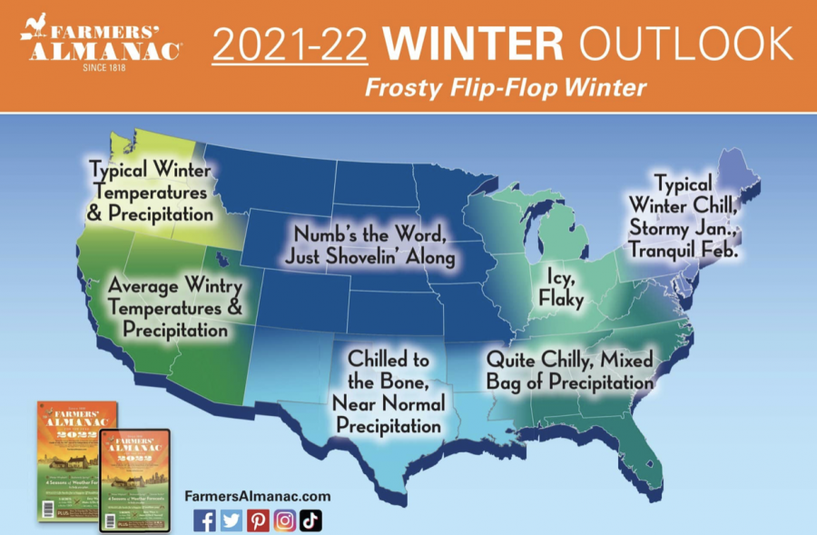 Farmers Almanac 2021-22 Winter Outlook Map 