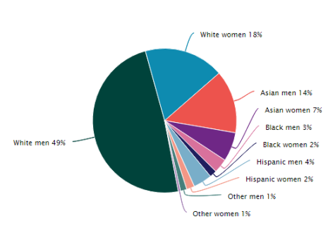 Pie chart showing percentages of women and minorities in science and engineering from the National Science Foundation website.