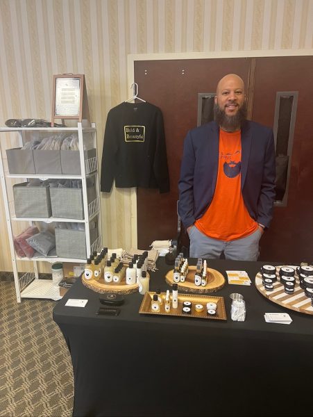 Mr.Johnson set up at a Bald and Beautyful  table.