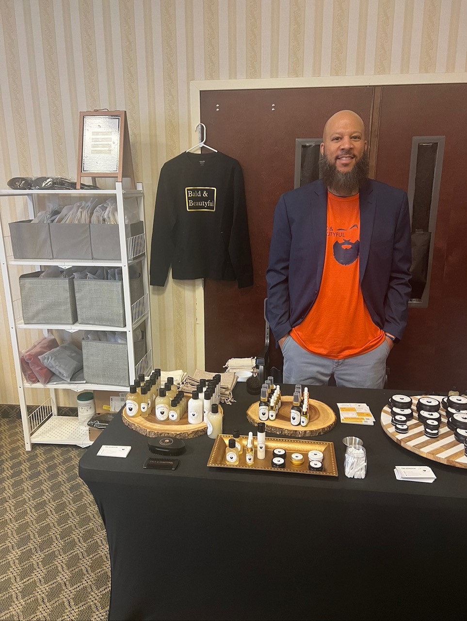 Mr.Johnson set up at a Bald and Beautyful  table.