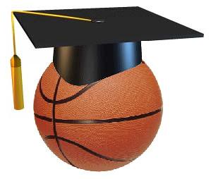 Basketball in a graduation cap