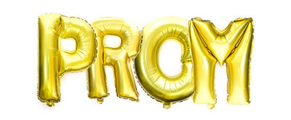 Prom spelled out by balloons.